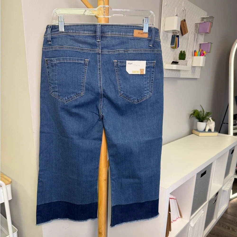 NWT Hart Denim cropped wide leg jean with dark wash raw hem Sz 29 - Picture 4 of 7